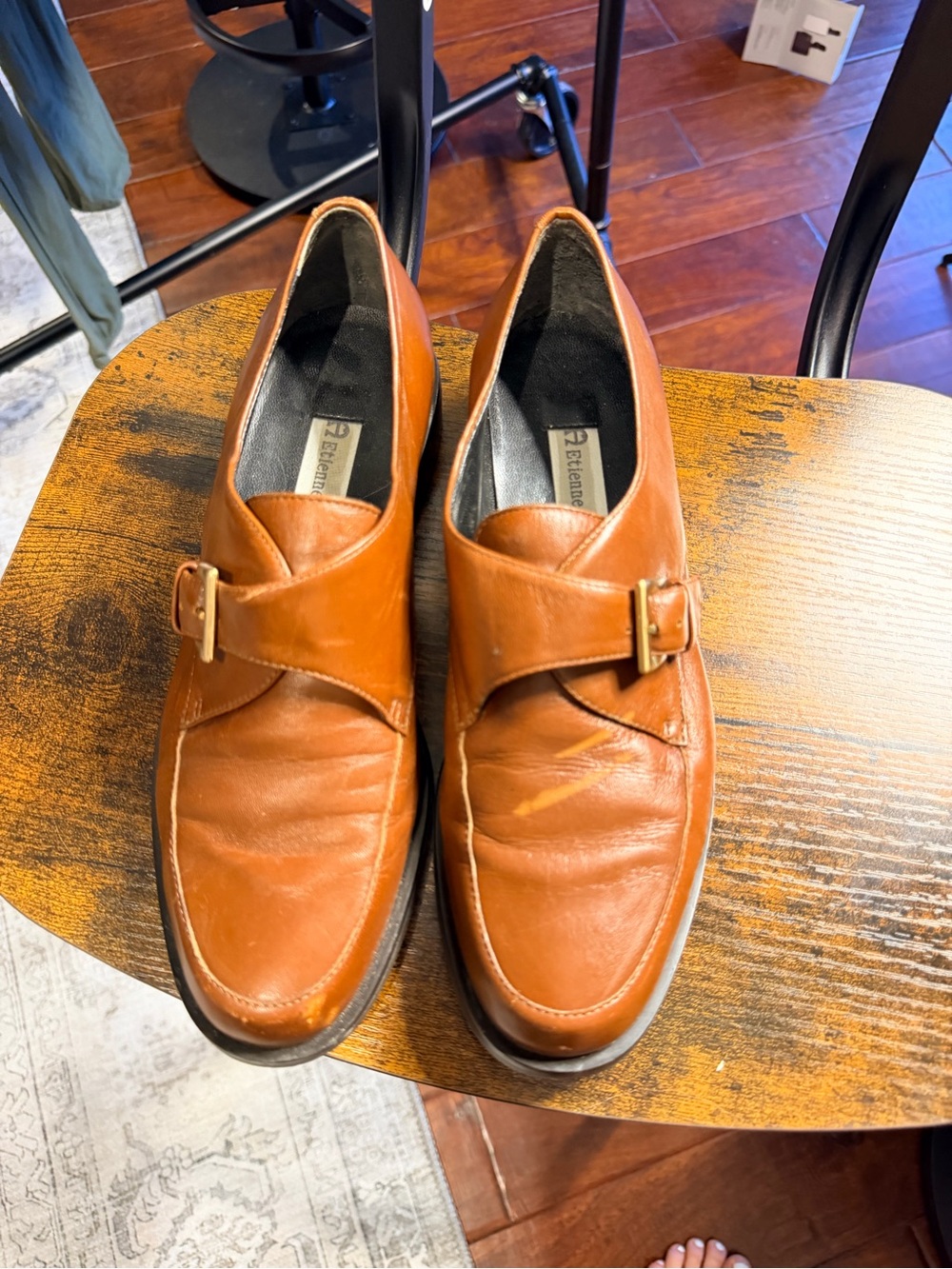 Etienne Aigner Esquire Cognac Leather Monk Strap Loafers 7M Vintage